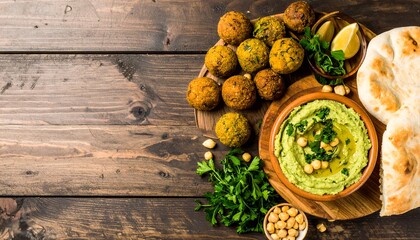 Mediterranean platter of hummus, falafel, and pita