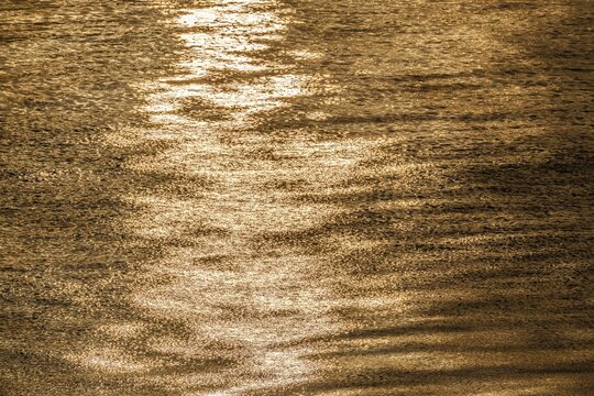 Sun rays are reflected on the sea surface, small waves, Baltic Sea