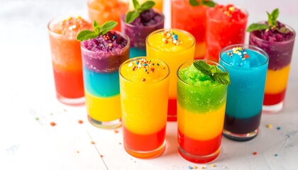 Colorful layered frozen drinks