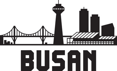 Busan Skyline Silhouette Vector Illustration with Bridge and Modern Architecture Design