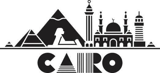 Cairo Skyline Silhouette Vector Illustration with Pyramids and Landmarks for Travel Designs