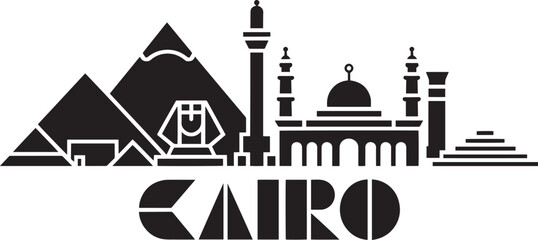 Cairo Skyline Silhouette Vector Illustration with Iconic Landmarks and City Name Design