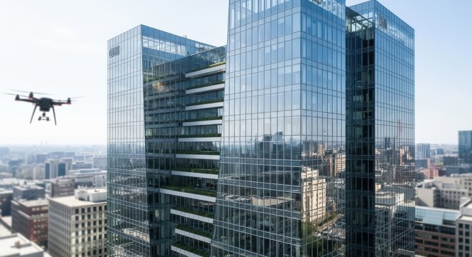 Drone Inspection: Modern Cityscape & Skyscraper Aerial Survey