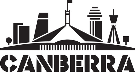 Fototapeta premium Canberra Skyline Silhouette Vector Illustration with City Name Typography Design