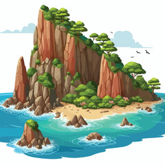  Vector illustration of a cliff of an island