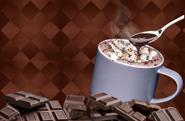 cup of coffee with chocolate,Hot cocoa, drinks,marshmallow