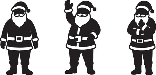 Vector Silhouette Set of Santa Claus in Festive Poses – Black Solid Minimal Style