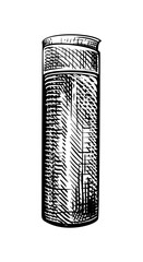 Vector hand drawn vintage illustration of cosmetic bottle in vintage engraved style. Package for shampoo, cream, tonic, lotion, serum. Black and white sketch isolated on white background
