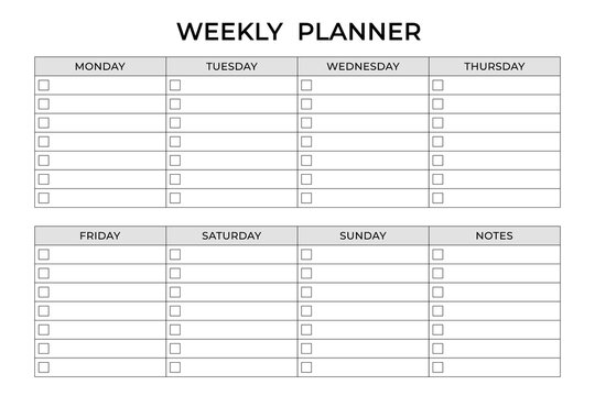 Weekly Planner template in minimal style for organizing tasks. Clean and minimalist weekly planner template. Easy to customize and print. Perfect for personal time management and productivity planning