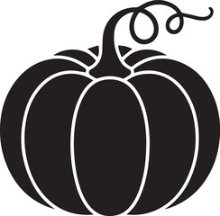 Simple black silhouette of a pumpkin with a curly stem