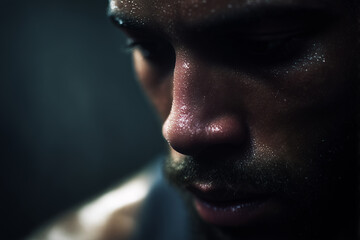 Close-up portrait of sweaty man after workout