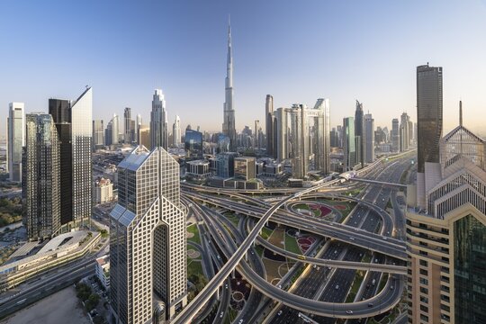 Dubai skyline, Burj Khalifa tallest building in the world, United Arab Emirates