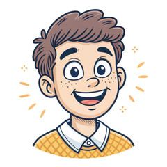 Obraz premium Portrait of a young man with an expression of complete happiness on his face. Doodle style illustration, white background.