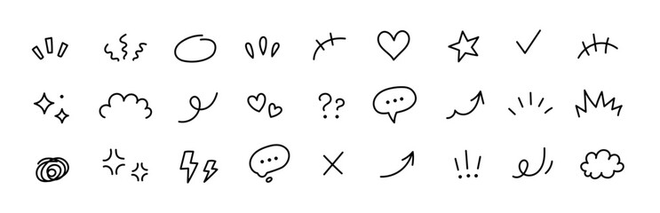 Line element icon hand cartoon effect arrow movement draw fun brush. Sketch line element icon express cute design stroke mark motion shape anime funny sign marker comic question outline pen sticker