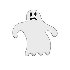 Cartoon Ghost isolated on a white background. Cute, evil or scary character costume. Party celebrating Halloween night.