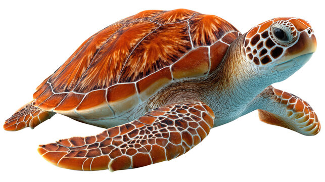 Sea Turtle's Contemplation: A close-up shot captures a detailed, colorful sea turtle, its shell showcasing intricate patterns and textures. The turtle's serene gaze invites contemplation.