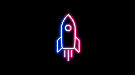 Minimalist rocket neon line icon background image. Innovative startup boosting idea illustration backdrop horizontal. Inspiration to start new business concept on black background