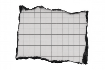 Close-up of a piece of burnt grid paper with a transparent background, ideal for graphic design projects