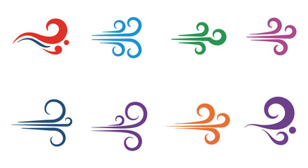 colorful wind symbols swirling in various directions
