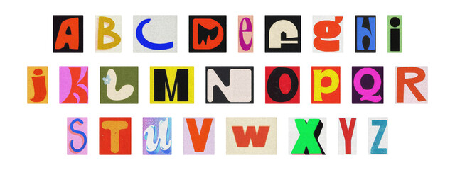 Vintage collage of cut-out letters, English alphabet ransom note design