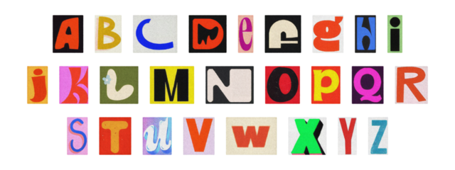 Vintage collage of cut-out letters, English alphabet ransom note design