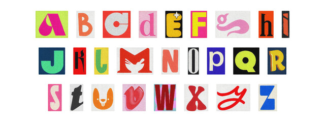 Vintage collage of cut-out letters, English alphabet ransom note design
