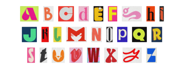 Vintage collage of cut-out letters, English alphabet ransom note design