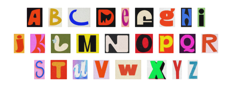 Vintage collage of cut-out letters, English alphabet ransom note design - Powered by Adobe