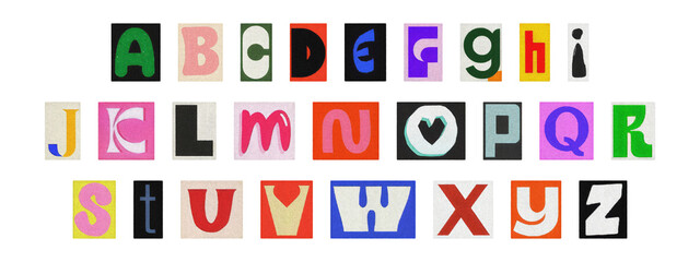 Vintage collage of cut-out letters, English alphabet ransom note design