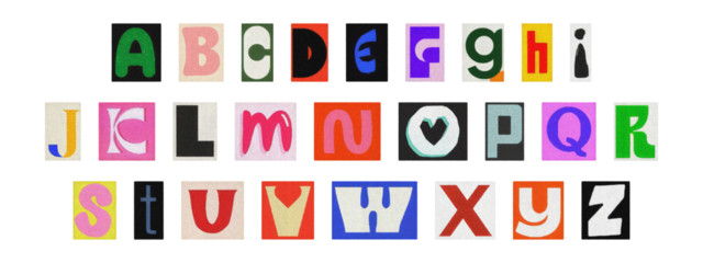 Vintage collage of cut-out letters, English alphabet ransom note design