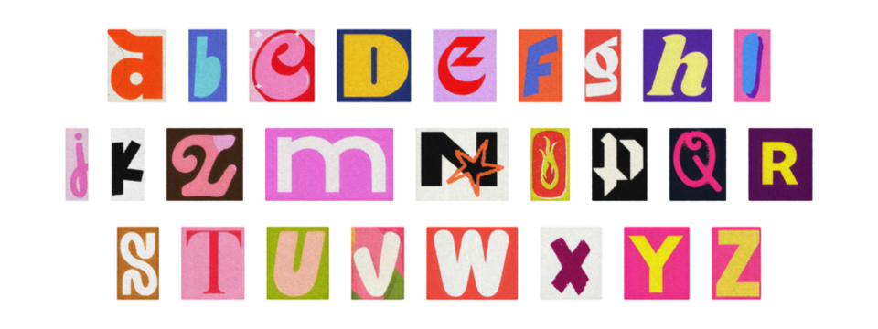 Creative Y2K retro cut-out alphabet from newspapers and magazines