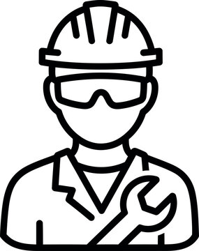 engineer holding wrench, black outline clip art preview