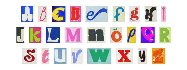 Transparent PNG cut-out alphabet, colorful magazine ransom letters