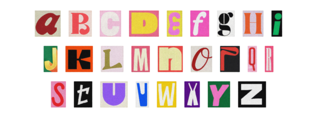 Transparent PNG cut-out alphabet, colorful magazine ransom letters