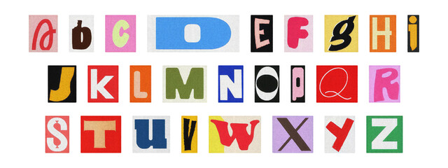 Typography collage of ransom style letters, retro English alphabet set