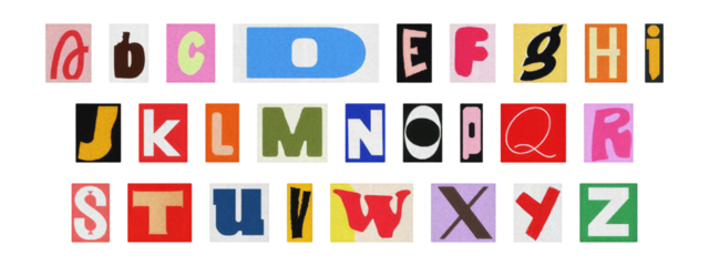 Typography collage of ransom style letters, retro English alphabet set