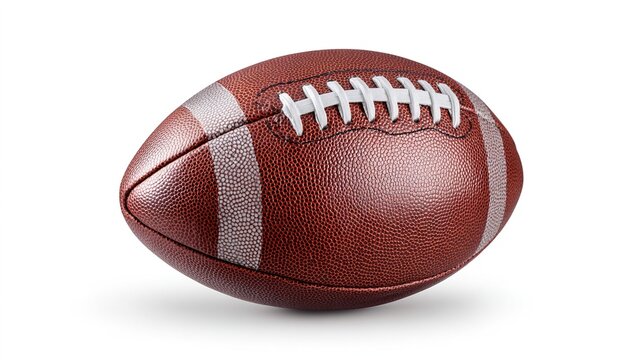 American football isolated on white background, clean product shot with subtle shadows, even studio lighting, f/8.0 --v 7.0 --ar 16:9 --c 20 --s 20 --style raw