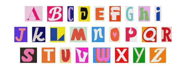Typography collage of ransom style letters, retro English alphabet set