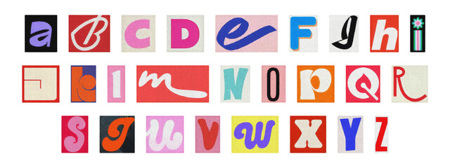 Cut-out alphabet collection, vintage ransom note style typography PNG