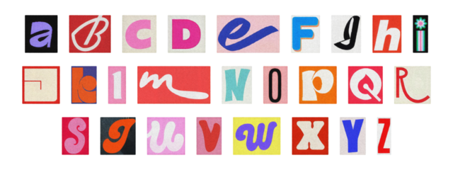 Cut-out alphabet collection, vintage ransom note style typography PNG