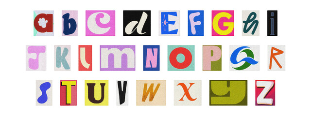 Cut-out alphabet collection, vintage ransom note style typography PNG