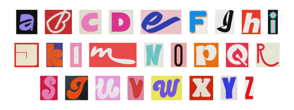 Cut-out alphabet collection, vintage ransom note style typography PNG