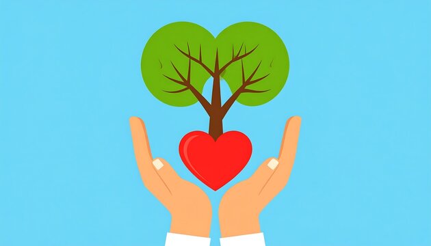 Hands holding a tree and heart