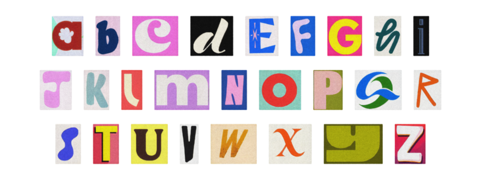 Cut-out alphabet collection, vintage ransom note style typography PNG