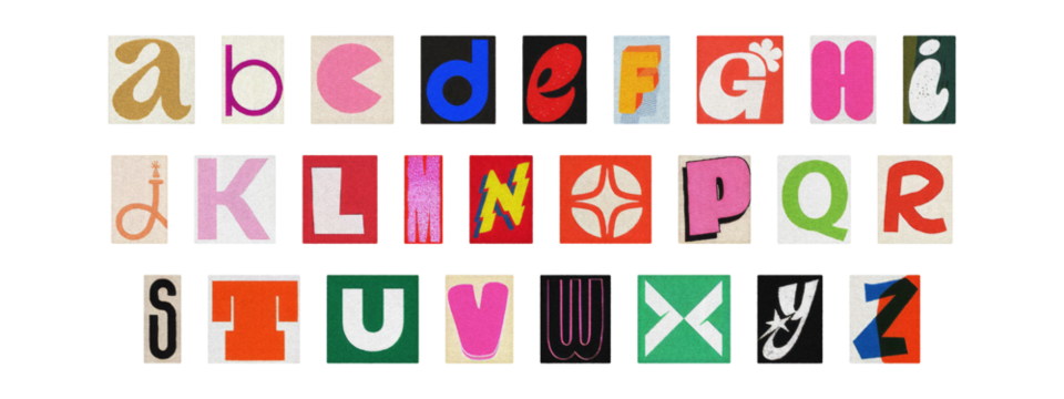 Cut-out alphabet collection, vintage ransom note style typography PNG