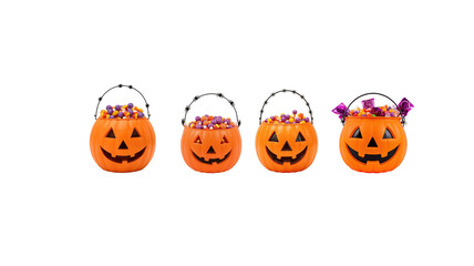 Obraz premium Pumpkin Bucket with Candy on transparent background png