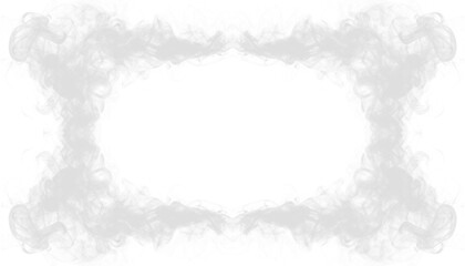 Fototapeta premium PNG of white smoke forming airy border around central frame, soft vapor outline, wispy haze edge, abstract smoky design element for decorative overlay compositions