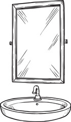 Fototapeta premium Vector illustration of a modern wall-mounted bathroom basin mirror, ideal for sanitary ware designs, plumbing fixtures, home interior projects, and bathroom renovation visuals.