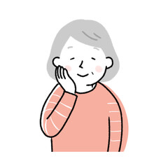頬に手を当てる高齢女性のイラスト