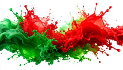 Vibrant splashes of red and green paint